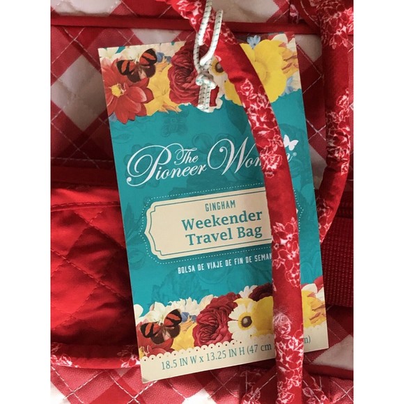 Pioneer Woman Quilted Weekender Travel Bag Red Gingham Charming Check Plaid New - Picture 4 of 13